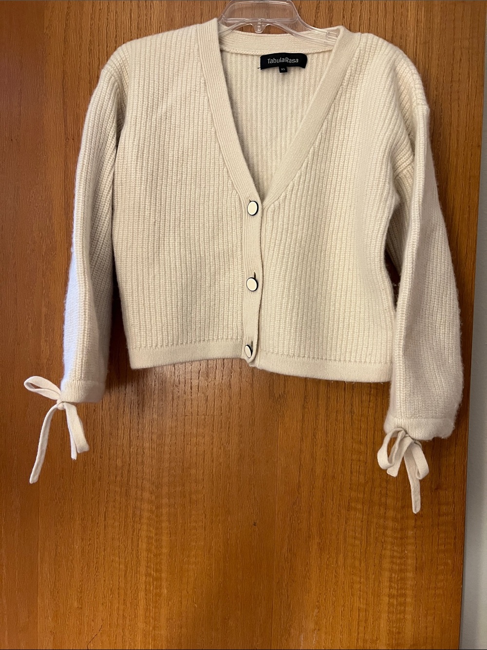 Tabula Rasa Ivory Ribbed V-Neck Cropped Cardigan - Picture 3 of 6